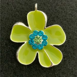 Green Enamel Rhinestone Flower Pendant